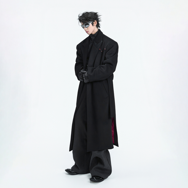 Argue Culture Noble Red Diamond Design Silhouette Padded Shoulder Woolen Coat Long High-End Jacket