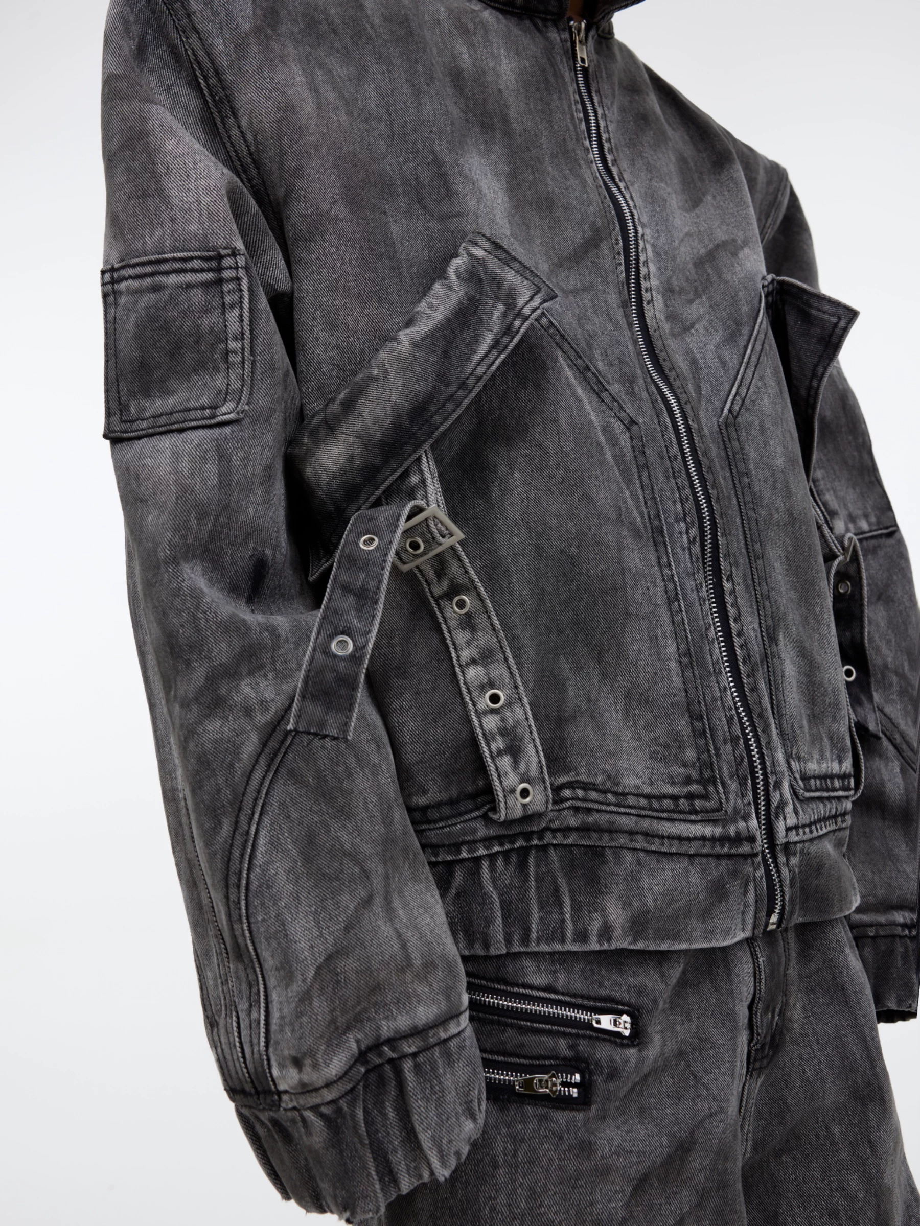 Retro denim jacket, trousers, set, style