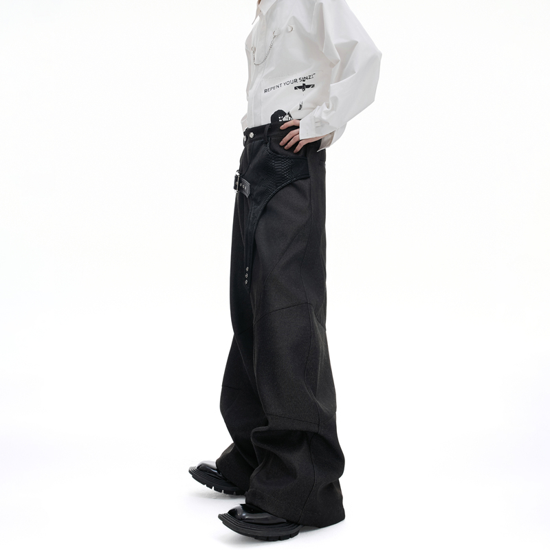 Argue Culture Urban Classic* Crocodile Leather Splicing Design Straight-Leg Pants with Three-Dimensional Tailoring, Loose-Fitting Men's Trousers Argue Culture Urban Classic* Crocodile Leather Splicing Design Straight-Leg Pants with Three-Dimensional Tailoring, Loose-Fitting Men's Trousers