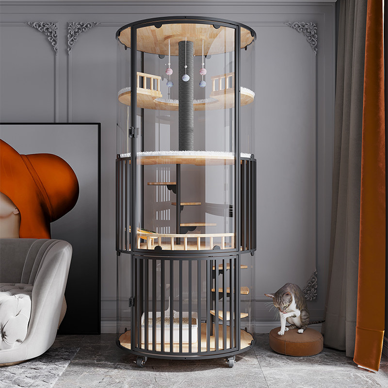 Meowzza 360 glass panoramic cat cage cat cage luxury large household room with toilet in one