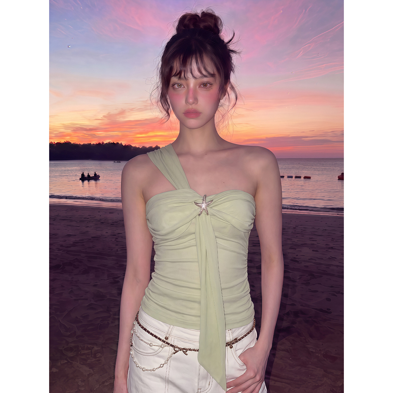 Korean Style Hot Girl Starfish Metal Buckle Tube Top Women's Summer Tie-Up Irregular Design Vest Waist-Cinching Slimming Top Korean Style Hot Girl Starfish Metal Buckle Tube Top Women's Summer Tie-Up Irregular Design Vest Waist-Cinching Slimming Top