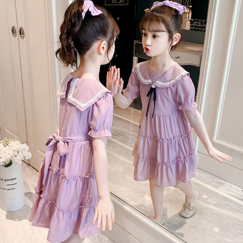 Girls summer new doll collar dress 2021 new princess dress fairy dress girls children's dress summer dress