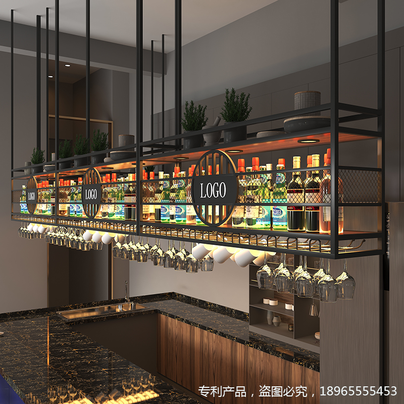 Bar iron hanging cabinet rack hanging wine glass rack bar custom hanging wine cabinet industrial wind upside down wine rack