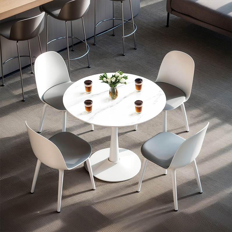 Blue Marble Slate Table with Four Chairs, Round New Model for Hotel Lobby Rest Area, Commercial Reception and Negotiation Table and Chair Set