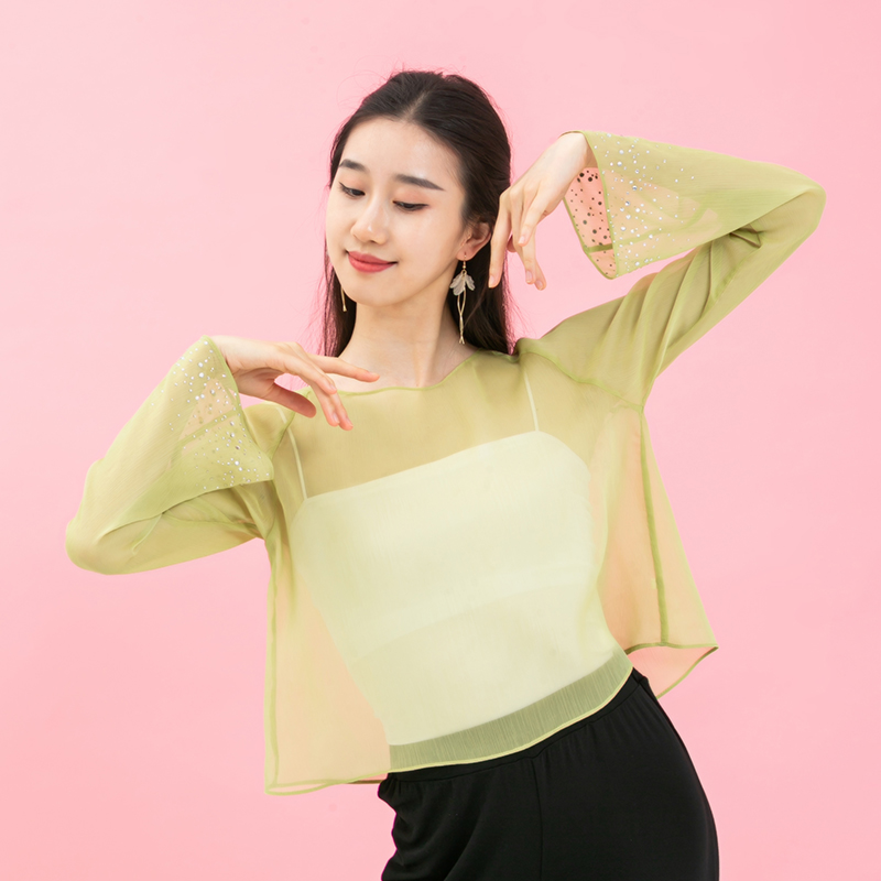 Classical dance clothes female summer dance top art test performance costume national Chinese dance body rhythm yarn blouse YB23