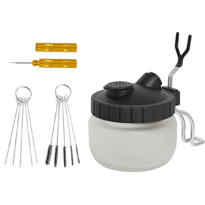 Airbrush Cleaning Pot Waste Liquid Collector Pen Washer with Metal Pen Holder Coloring Tool Cleaning Bottle Pen Washer Pot