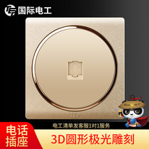 3D carved switch socket household type 86 champagne gold voice information telephone line interface one telephone socket