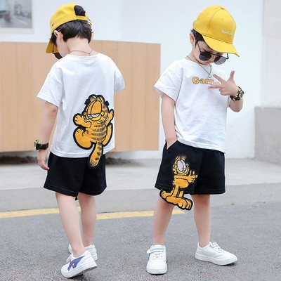 夏季上新卡通LOGO时尚潮流T恤套装中大男孩休闲套装