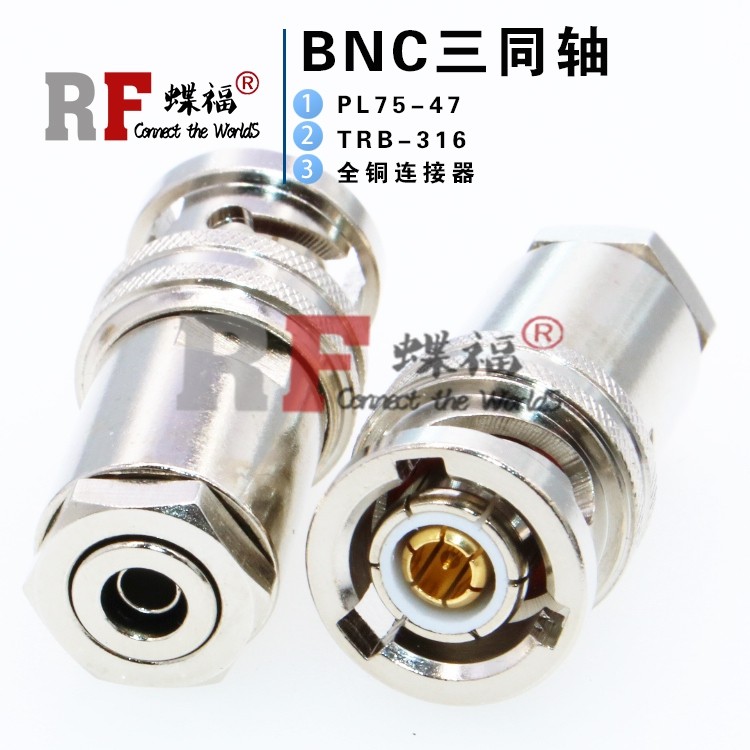 PL75-47 Ba trục Q9 BNC Nam TRB-316 142 1553B Đầu nối xe buýt Ba đầu nối lưỡi lê