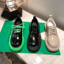 2022 autumn and winter new fashion thick green bottom lacquer leather British style single shoes genuine leather casual shoes female increase British style