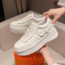 Thick-soled white womens single shoes 2022 autumn new fashion all-match muffin leather casual shoes hair board shoes women increase height