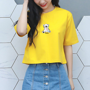 【羽姿暧】新潮港风高腰纯棉短袖T恤女