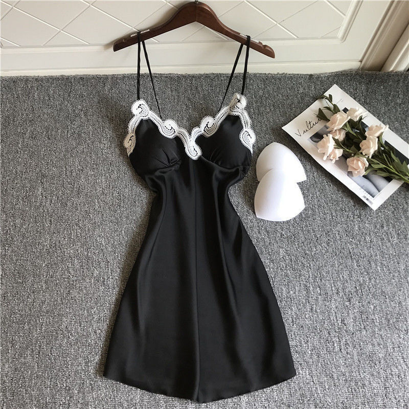 Sexy Lace Harness Sleeping Dress Woman With Chest Cushion Summer Private Room Sleeping Jersey Ice Silk Spice Hot Home Clothing