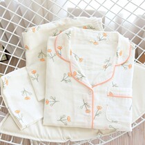 Couple cotton gauze pajamas spring and autumn male ladies cotton Japanese large size summer thin home clothing set