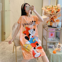 2021 New Internet Celebrity Summer Womens Nightgown Womens Loose Large Size Medium and Long Short Sleeve Home Clothes Short Sleeve Pajamas
