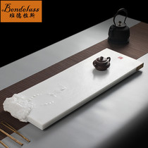 Natural white marble stone tea tray Home office dry tea table Hand-carved creative rectangular Kung Fu tea set