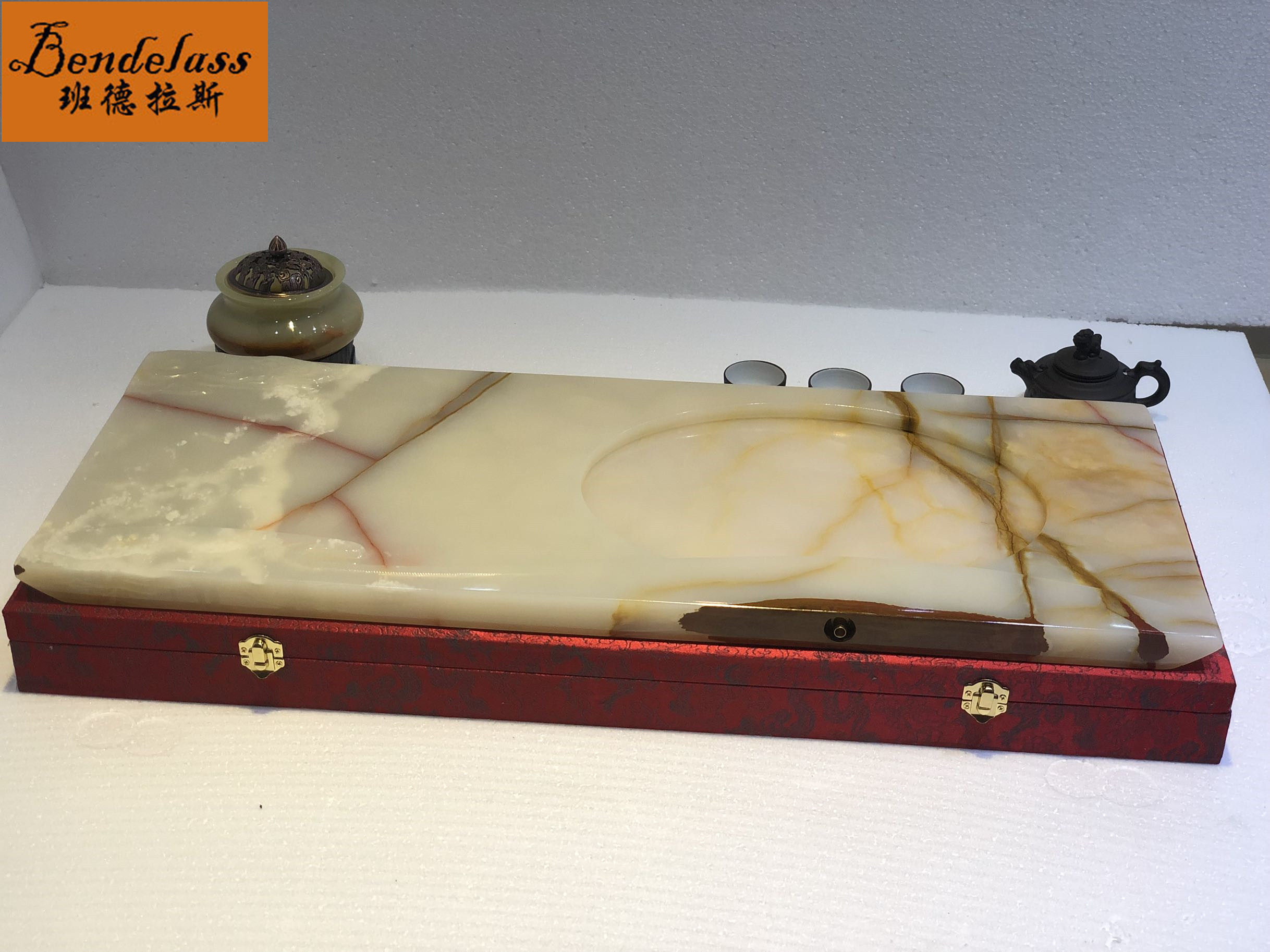 Jade tea tray rectangular home office high-end guests tea table handmade grinding dry tea table with drainage holes