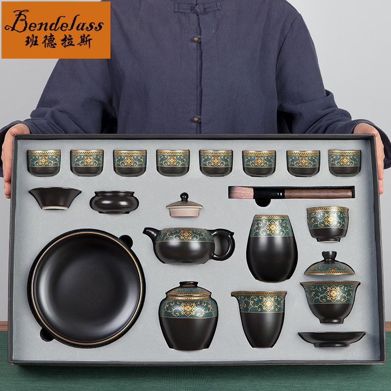Chinese Style Cover Bowl Tea Set Group Palace Court Style of Kung Fu Sets Kung Fu Tea Set Group Ceramic Home Office High-end Gift Box