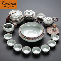 Brother kiln tea set set Household five famous kilns Ru Kiln Kung Fu tea set Ice crack glaze tea wash cover bowl gift box high-end