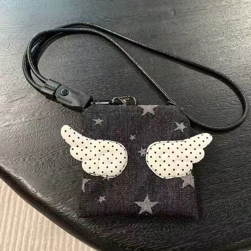 Japanese Harajuku Style Star Wing Card Holder Document Organizer Women's 2026 New Versatile Neck-Hanging Small Bag Earphone Case