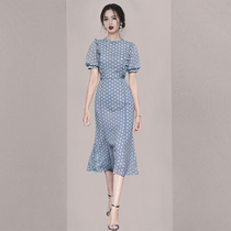 Small Fragrant Wind Retro Temperament Goddess Van Fa Style Long Dress 2022 Summer New Women Snowspun Polo Dot Fishtail Dress