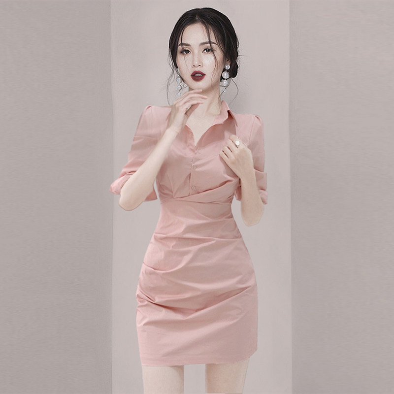 Foreign majors Superior Sense Temperament Shirt Foreign Dress 2022 Summer New Little Sub-Professional Women's Packed Hip Dresses