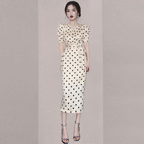 Name Yuanyuan Xiaoxiang Culture Law Style Retro Wave Point Long Dress 2022 Summer New Womens Clothing Collection Waist Display Slim Fit Dress