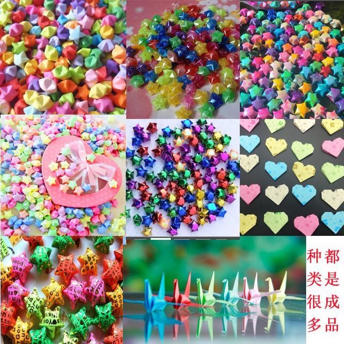 Lucky Stars Finished Stack Good Wishes Small Stars Finished Products Bifacial Hearts Folded Paper Finished Paper Finished of Thousand Paper Cranes Straw Luminous Stars