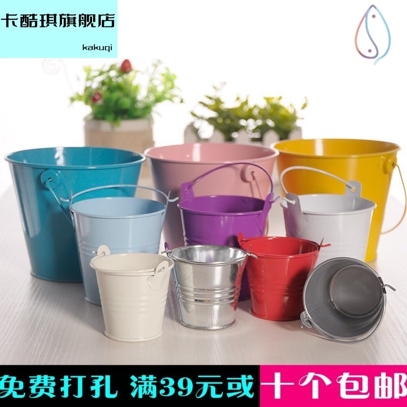 Sheet Iron Flower Arranger Small Flower Barrel Toy Bucket Colored Drawing Bucket 100 Hitch Mini Candy Color Small Iron Bucket