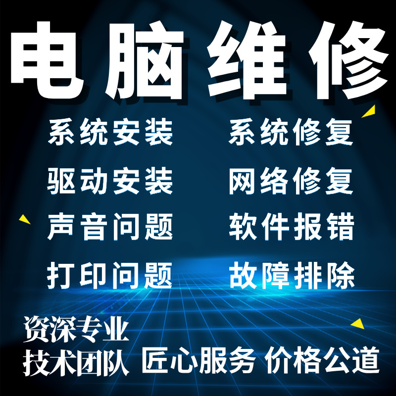 Computer Repair, Installation of Drivers, Network Card, Sound Card, Remote Troubleshooting, Blue Screen, Black Screen, C Drive Cleanup, System Installation, Windows Installation