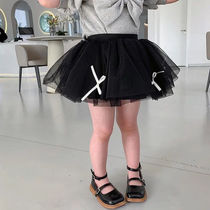 2021 girls dress Summer new butterfly knot Korean version Childrens web yarn half body dress baby foreign air kid short skirt