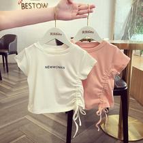 Girl Short Sleeve T-shirt 2021 New Korean Version Blouses Ins brief Wind letters mid-children Ocean Gas 100 hitch undershirt