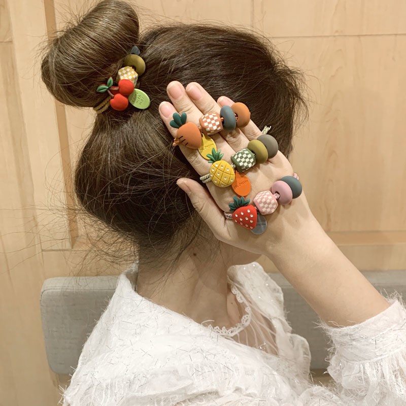 East Gate South Korea Ins Fruit Lottery Beads Hair Circles Women Cute Girl Zou Nets Red Leather Gluten Hair Ring Leather Headgear Accessories