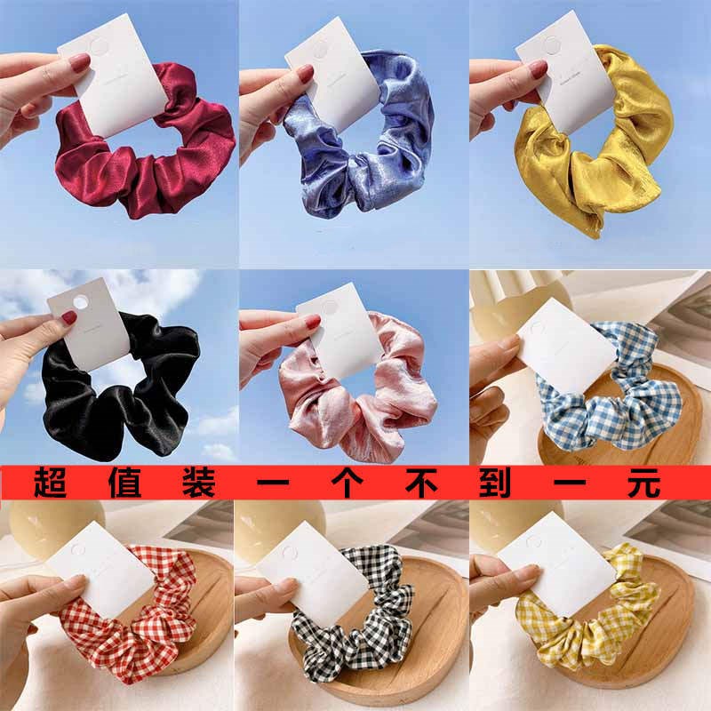 Head flower leather gluten 100 hitch lattice hair ring large intestine ring combined hair clip student children hair ring Korean cloth art haircut