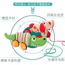 Drag pull rope walker Paula Bao childrens hand string 92986 years old toy wooden toys 1 infant animal puppy crocodile