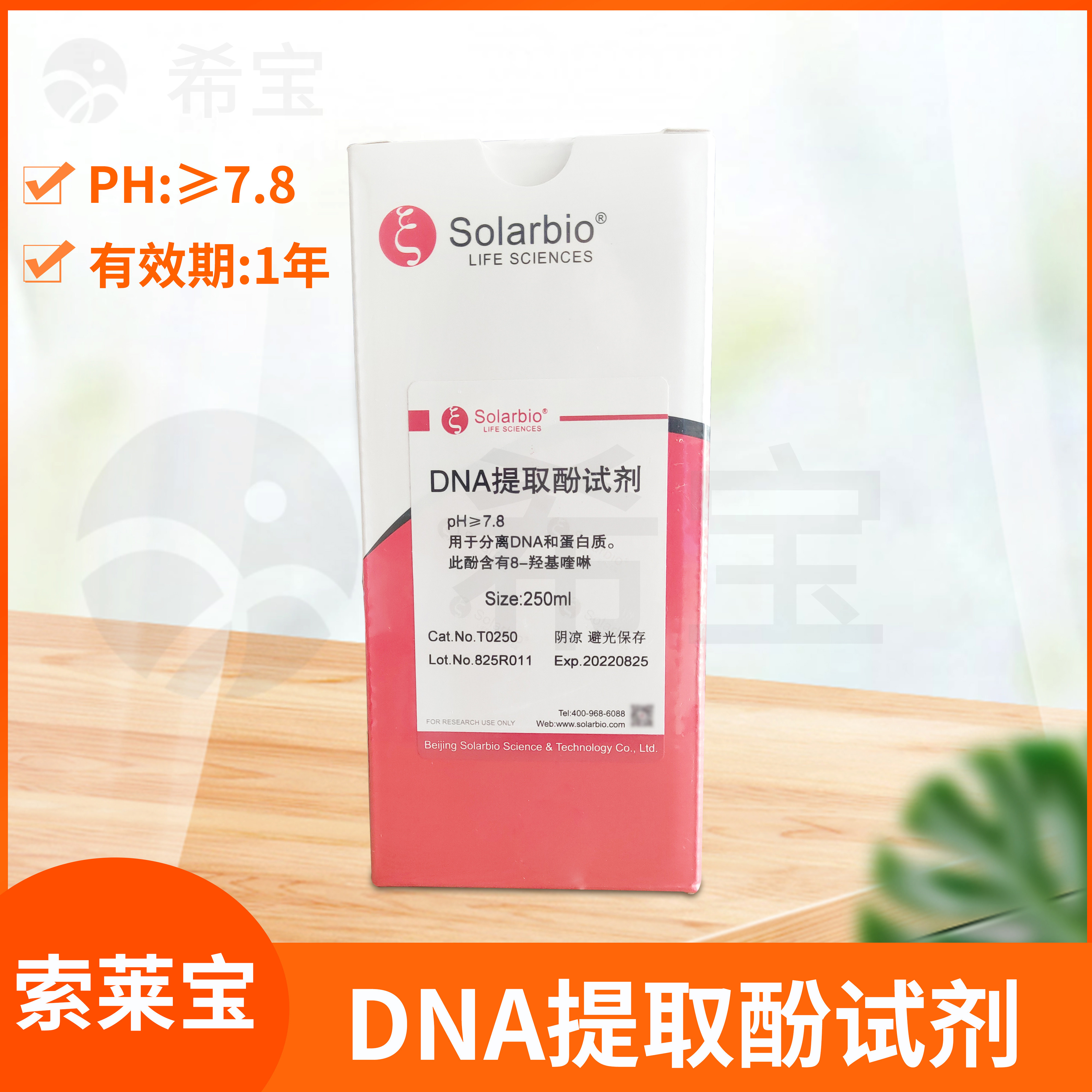 Solarbio索莱宝DNA提取酚试剂分离蛋白质含8-羟基喹啉T0250-250ml