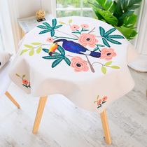 American country flower and bird tablecloth fabric Round table Square dining table cloth Small fresh coffee table tablecloth Cotton linen tablecloth