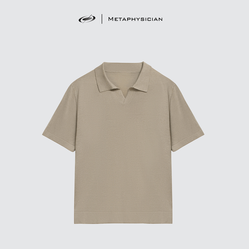 Meta Luxury Linen, Mulberry Silk, Cashmere Blend, Machine Washable, Soft and Comfortable, Seagull Collar Polo Short-Sleeved T-Shirt