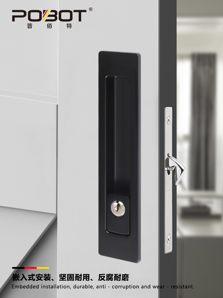 American shift door lock with key Indoor powder room pull door lock Black kitchen wooden door panning hanging sliding door hook lock