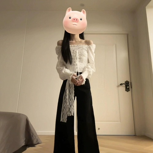 Белая кружевная весенняя рубашка, сексуальный лонгслив, открытые плечи