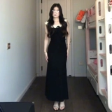 Черное летнее платье, приталенная длинная юбка, французский стиль, изысканный стиль