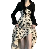 Осеннее платье, длинная юбка, комплект, изысканный стиль, французский стиль, цветочный принт, подходит для подростков