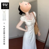 Белое летнее платье, приталенный корсет, длинная юбка, изысканный стиль, французский стиль, с вышивкой, крой «рыбий хвост»