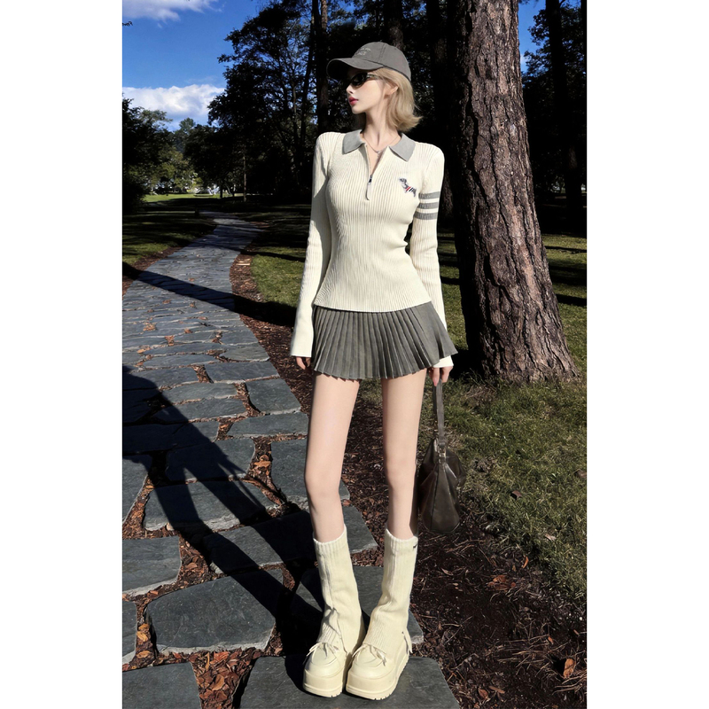 Korean Preppy Style Polo Knit Dress for Women 2026 New Autumn Outfit Complete Set High-End Short Skirt