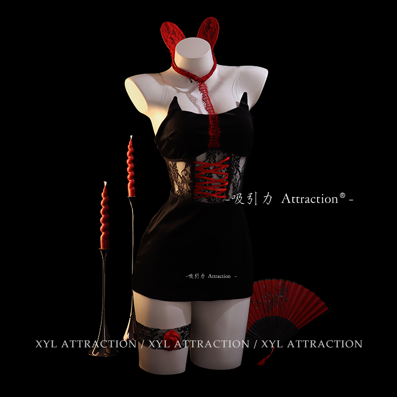 Attractive "Red Marks in the Moonlight" Little Devil Cosplay Outfit, Dark and Seductive Style, Fun Uniform, Qqny Lingerie Attractive "Red Marks in the Moonlight" Little Devil Cosplay Outfit, Dark and Seductive Style, Fun Uniform, Qqny Lingerie