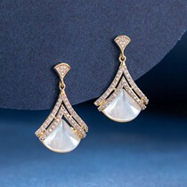 Fan earrings senior sense female sterling silver 2021 New Tide 2020 design sense temperament Joker anti-allergic ear ornaments