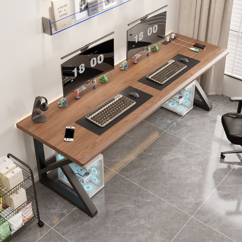 Solid Wood Double Computer Desk, Desktop Home Gaming Table, Simple Bedroom Large Desk, Workbench, Two-Person Long Table