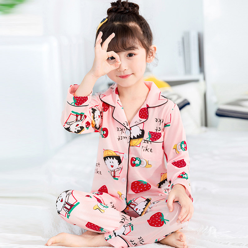 Strawberry Sweetness Pure Cotton Sweatshirt Sleeping Clothes Spring Autumn Season Children Princess Wind Long Sleeve Baby Girl's Home Suit Suit