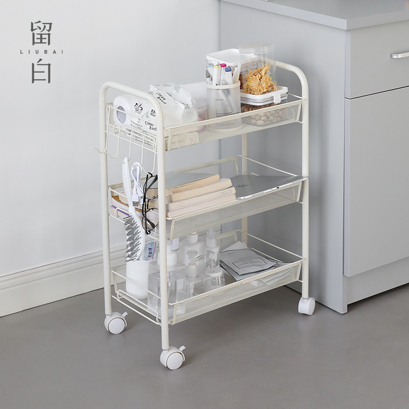 White dormitory storage cart ins multi-layer cart Removable wheeled shelf Bathroom floor shelf