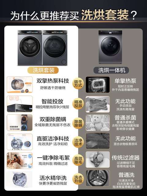 [Chasing Light]Haier Washing and Drying Set for Home Use: Essence Direct Drive Washing Machine and Dual Engine Heat Pump Dryer 376XS